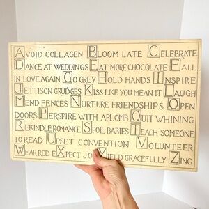 House Parts “ABC’s of Ageing Gracefully” Plaque by R. Stewart 2004 Signed 11x17”